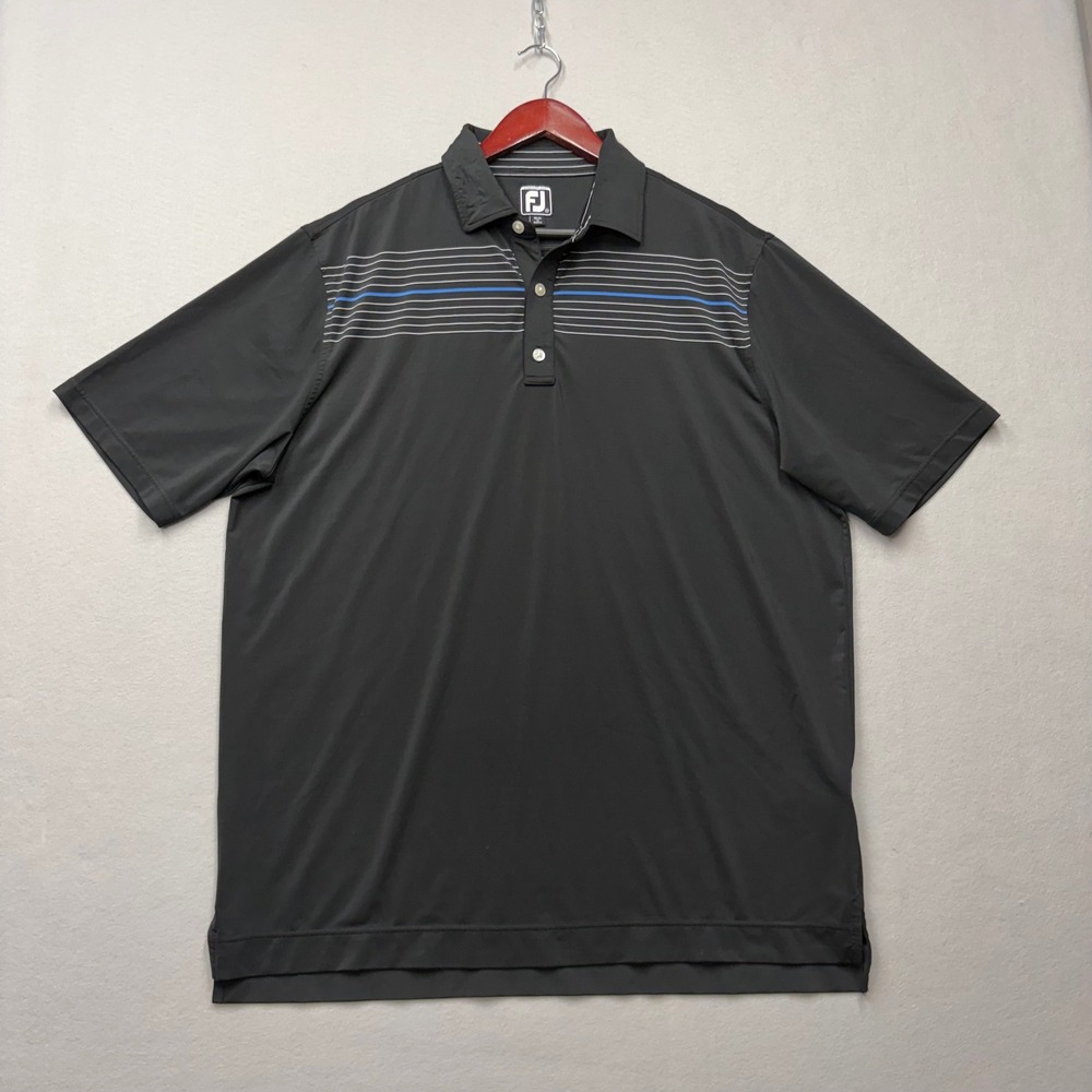 FootJoy Polo Shirt Mens XXL Black Athletic Fit Striped Performance Golf Tee